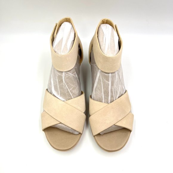 Naturalizer Size 8 Riviera Tan Nude Beige Sand Suede Leather Wedge Sandals Shoes - Picture 3 of 12